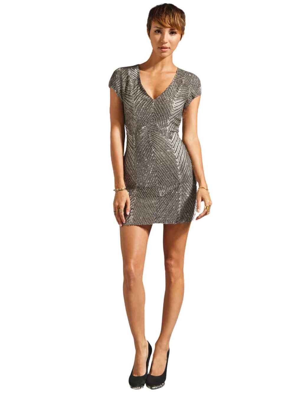 Parker Gray Ombre Sequin Silk Short Sleeve Cocktail Party Mini Dress Size Small